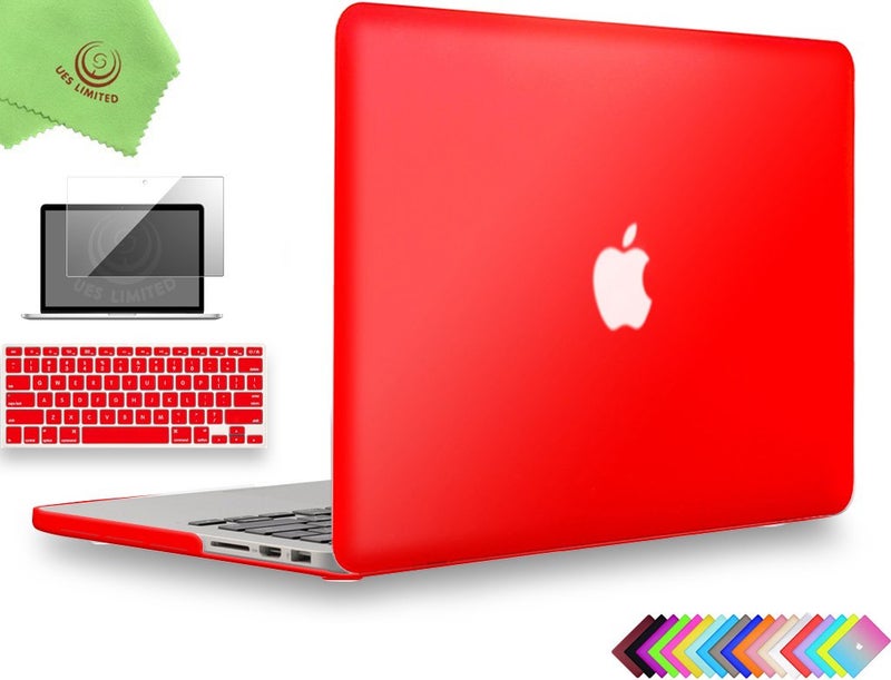 UESWILL 3 in 1 Matte Hard Case Compatible with MacBook Pro (Retina, 13 inch, Late 2012/2013/2014/Early 2015), Model A1425 / A1502, NO CD-ROM + Keyboard Cover and Screen Protector, Red - Image 1